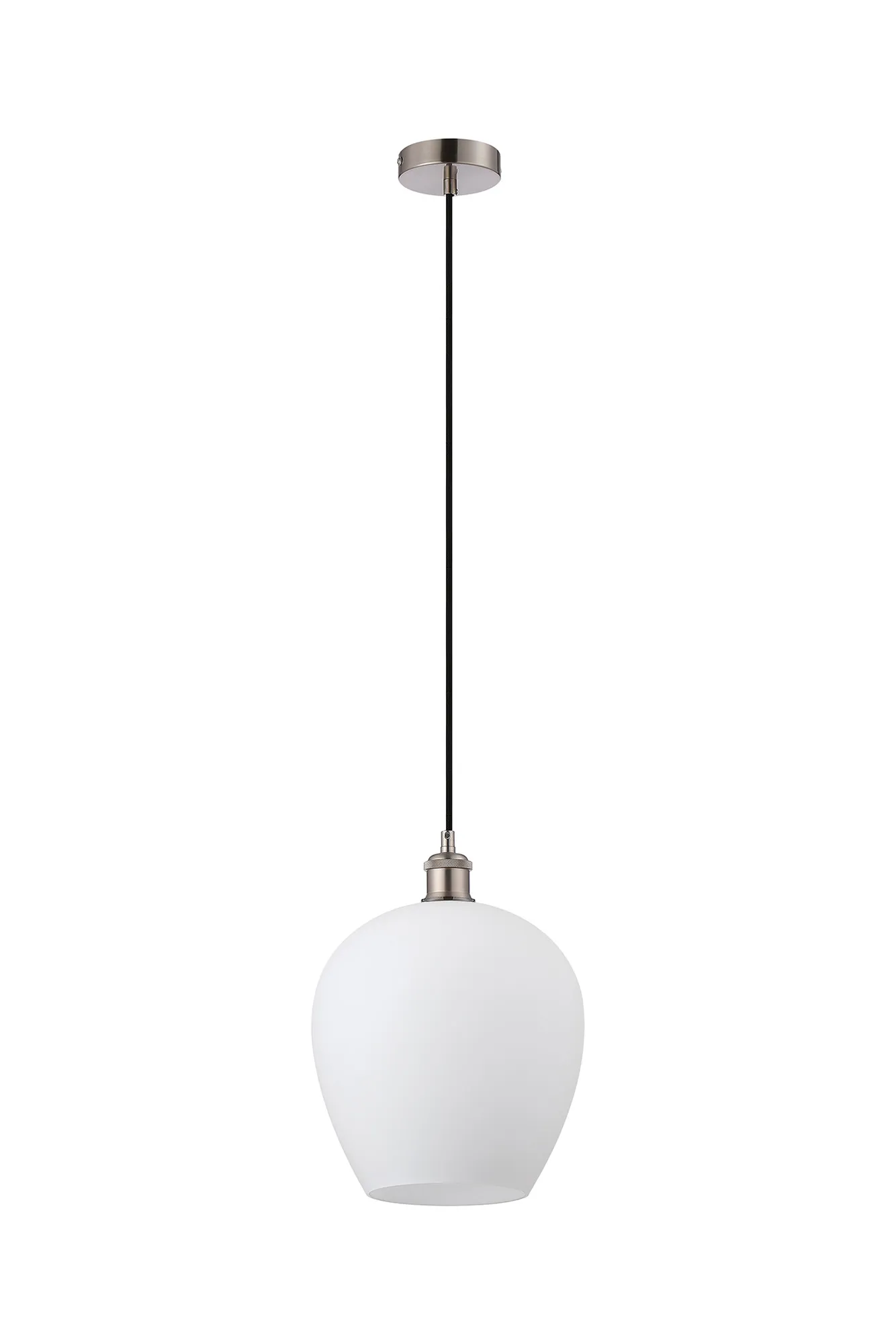 Cawdor Single Pendant, 1 Light E27, Satin Nickel/Black/Opal Wine Glass DK1109  Deco Cawdor